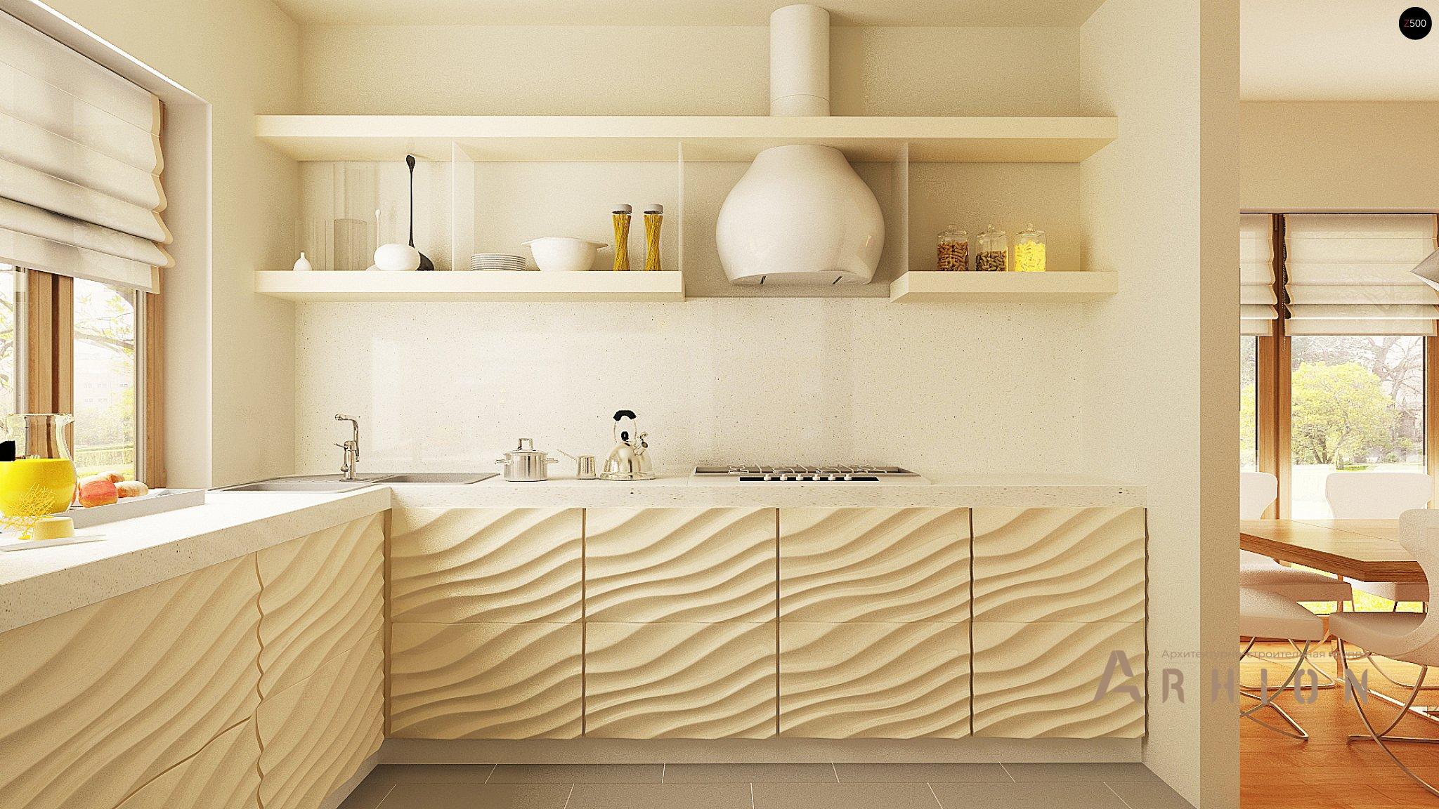 9. Проект одноэтажного дома в современном стиле с четырехскатной, Z270 A, площадью - 239 кв c мансардой, терассой, балконом, гаражом